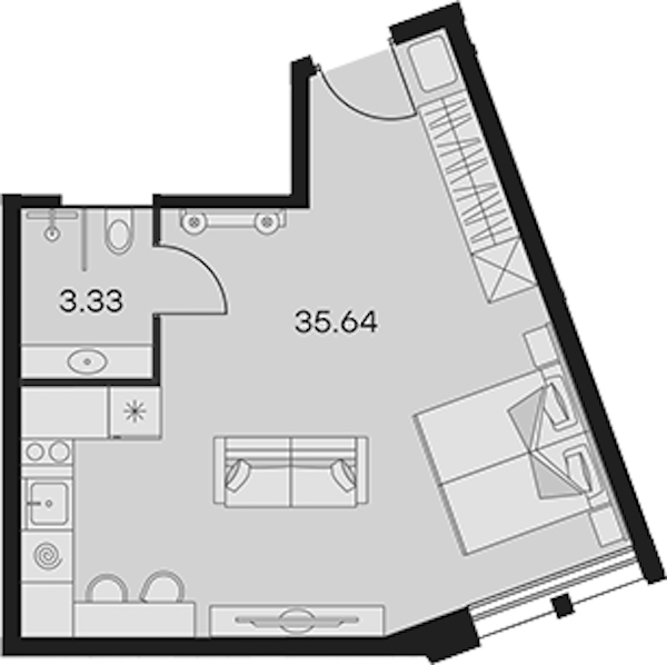 Квартира студия 38.97 м², 7/15 эт., Апарт-отель «Апарт-отель 25-7 Заневский»